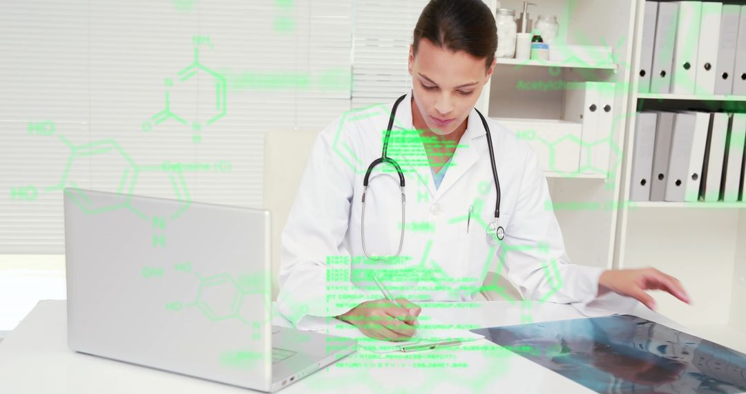 Doctor Analyzing X-Ray with Digital Interface in Hospital