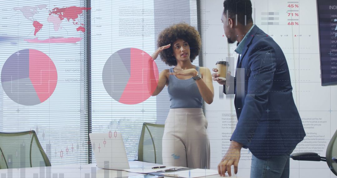 Diverse Team Collaborating with Data Visualizations in Modern Office