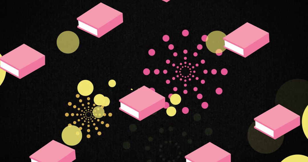 Colorful Books and Celebratory Patterns on Black Backdrop