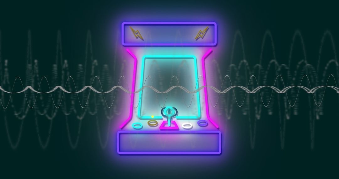 Futuristic Neon Arcade Machine with Pulsating Waveforms