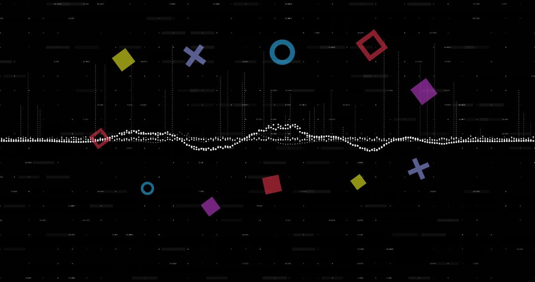 Displaying White Dotted Waveform Crossing Neon Geometric Data Grid on Black Tech Canvas