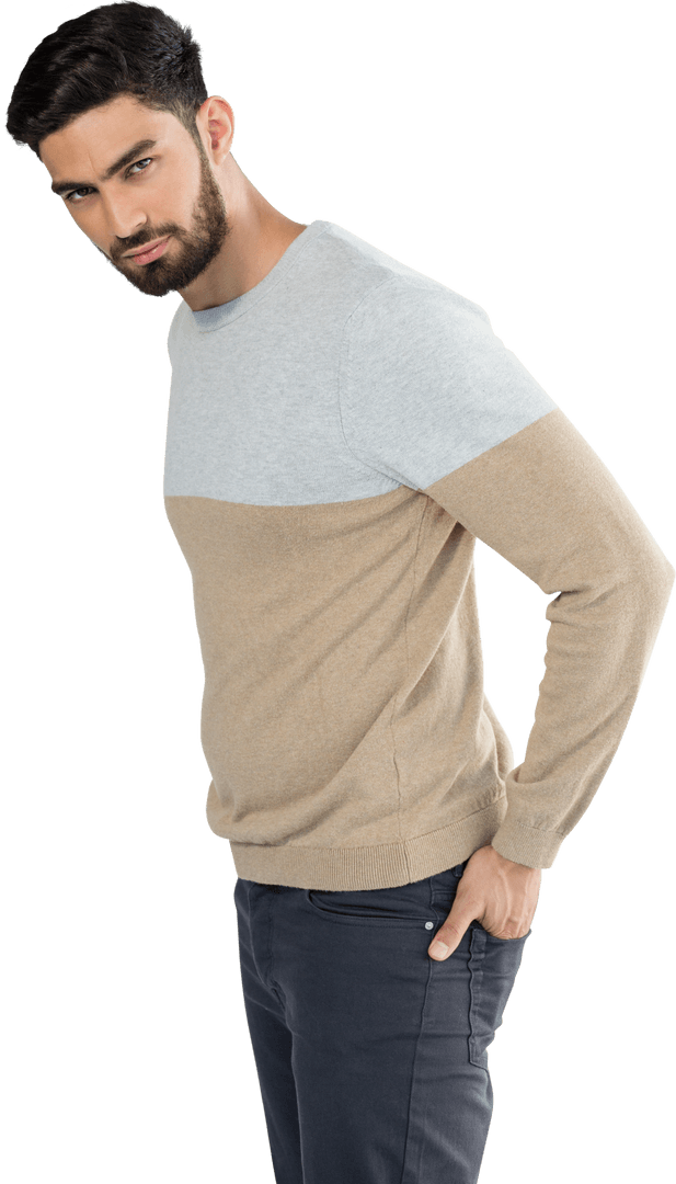 Transparent Portrait of Man in Casual Sweater Posing