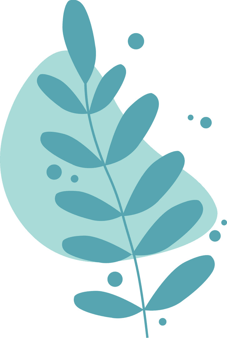 Stylized Leafy Branch with Abstract Teal Shape Transparent Beauty