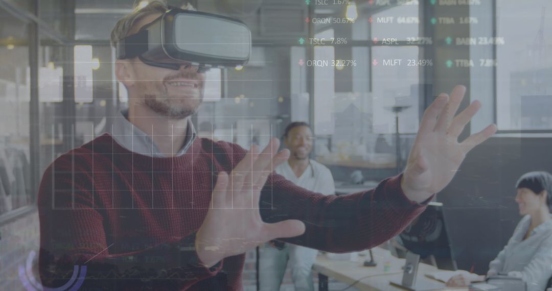 Business Team Engaging in Virtual Reality for Data Analysis