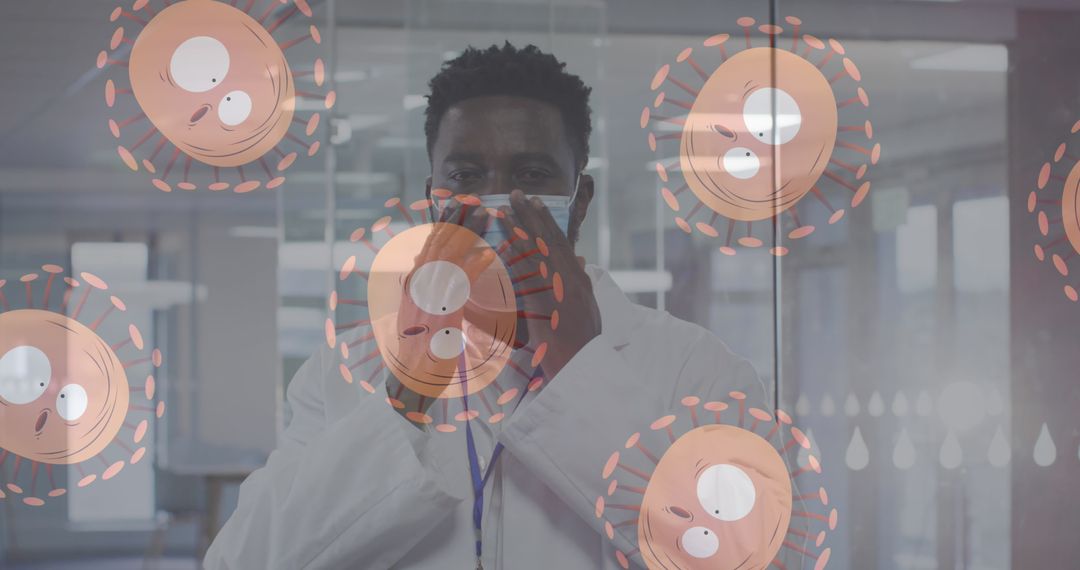 Healthcare Professional in Lab Coat with Covid-19 Illustrations