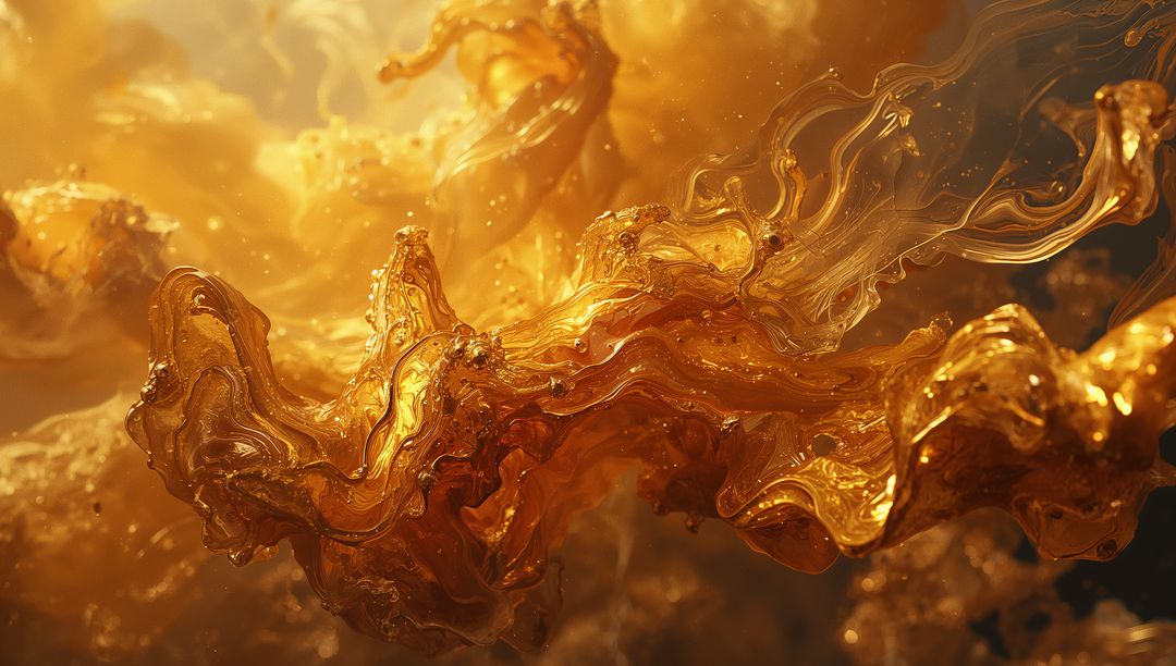 Abstract Golden Fluid Motion with Luminous Reflections