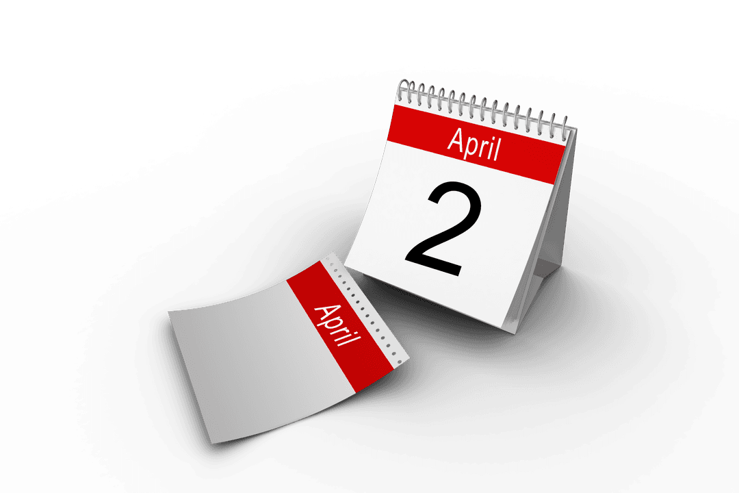 April Calendar Pages on Transparent Background for Time Management