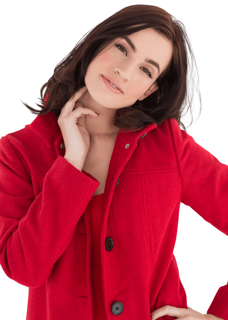 Transparent Image Cheerful Woman Smiling Red Coat