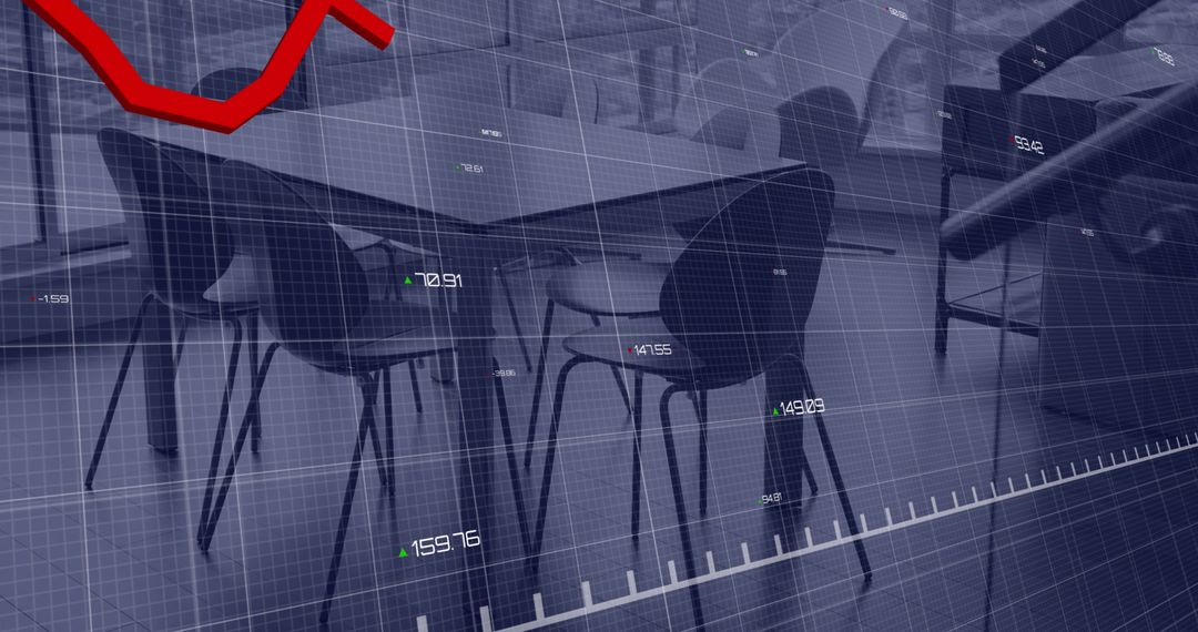 Red Trend Line with Data Processing in Modern Office