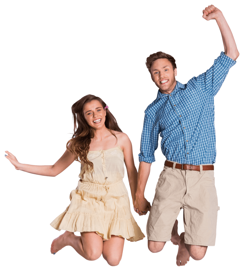 Cheerful Couple Jumping with Joy, Transparent Background