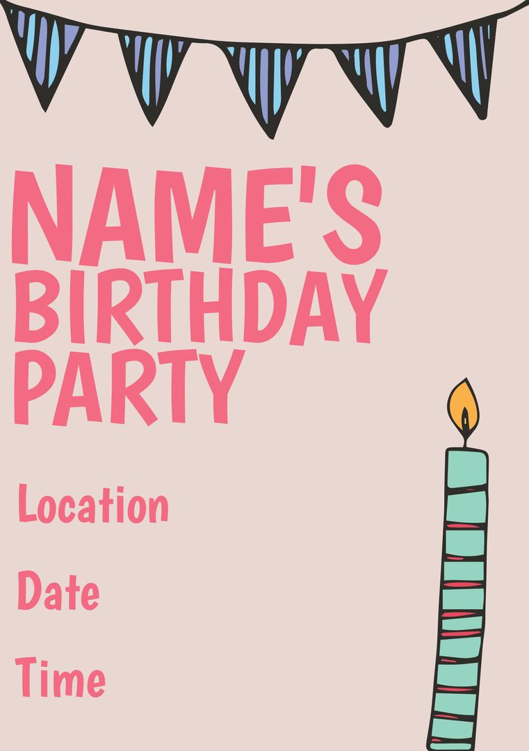 Colorful Birthday Party Invitation Template with Candle and Bunting - Download Free Stock Templates Pikwizard.com