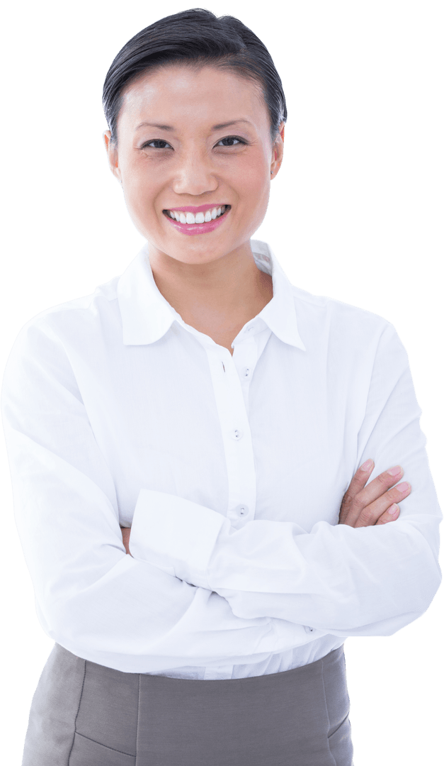 Transparent Background Smiling Asian Businesswoman with Arms Crossed