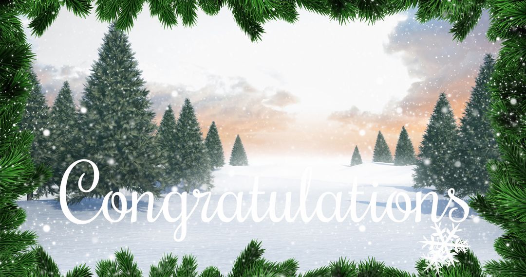 Winter Landscape with Congratulations Text and Pine Trees