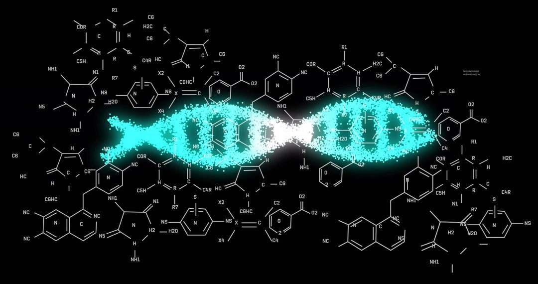 Glowing DNA Strand Overlaying Molecular Structures Background
