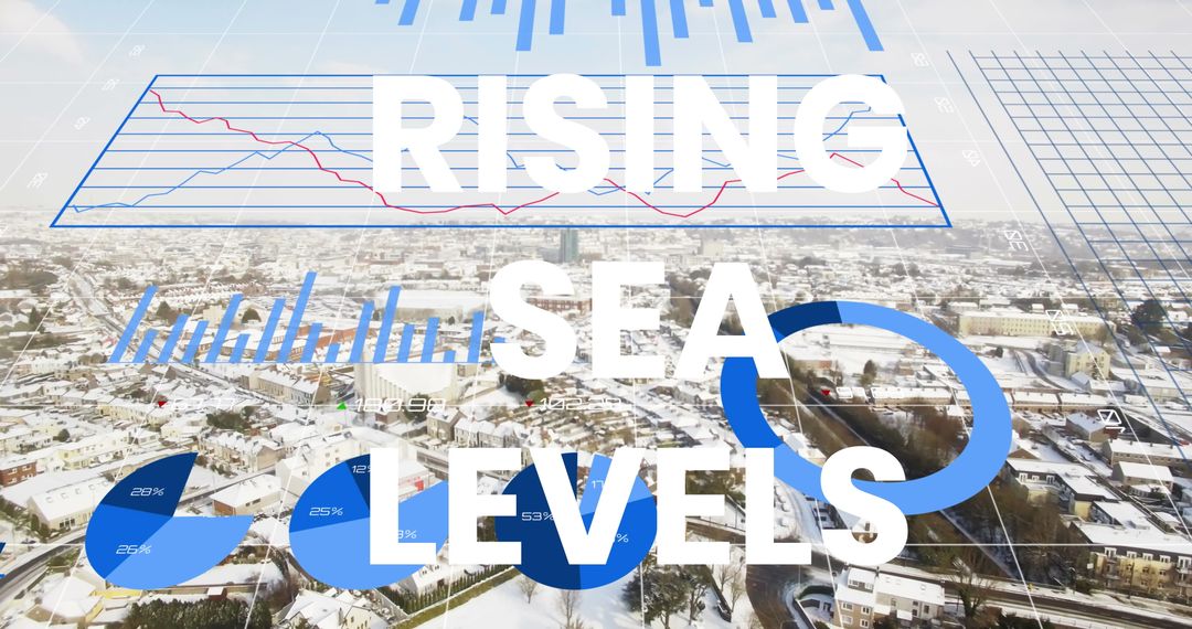 Climate Change Impact Visualized on City and Graph, Highlighting Rising Sea Levels