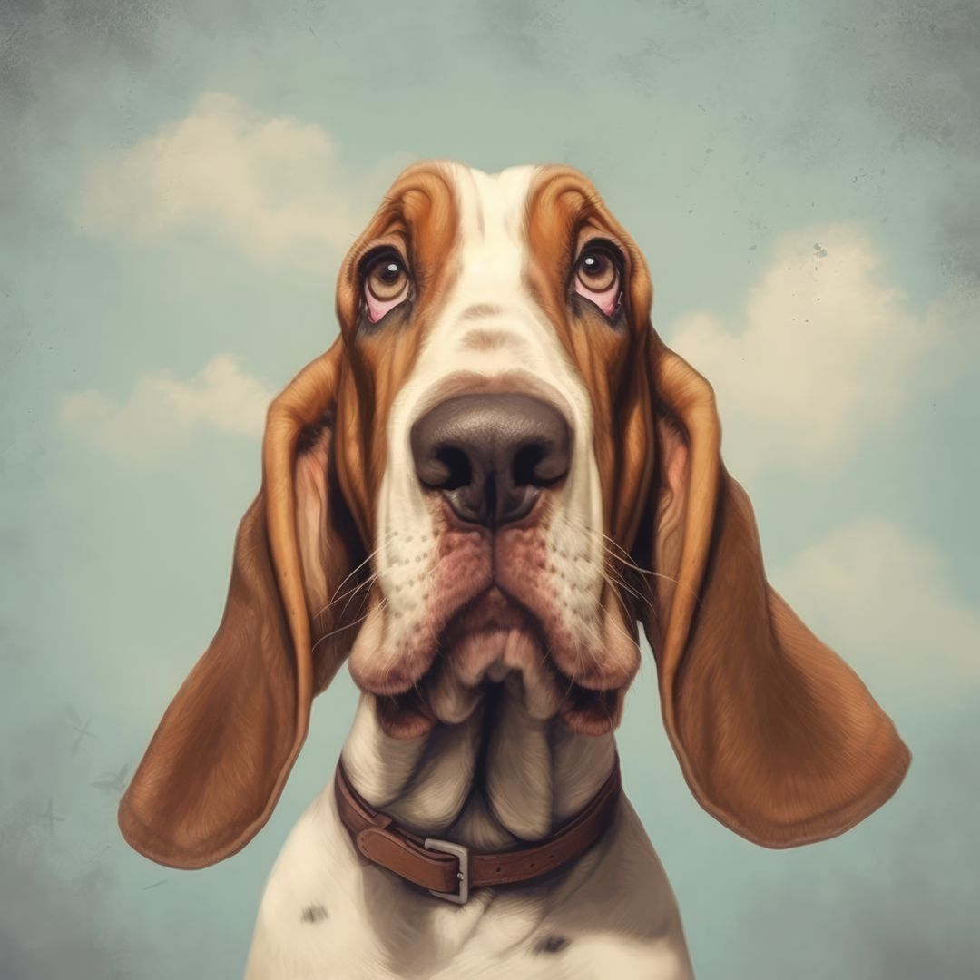 Portrait of cute basset hound on light blue background, created using generative ai technology - Free Images, Stock Photos and Pictures on Pikwizard.com