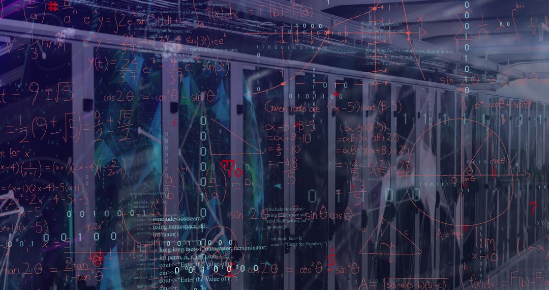 Abstract Digital Data Overlay in Modern Server Room