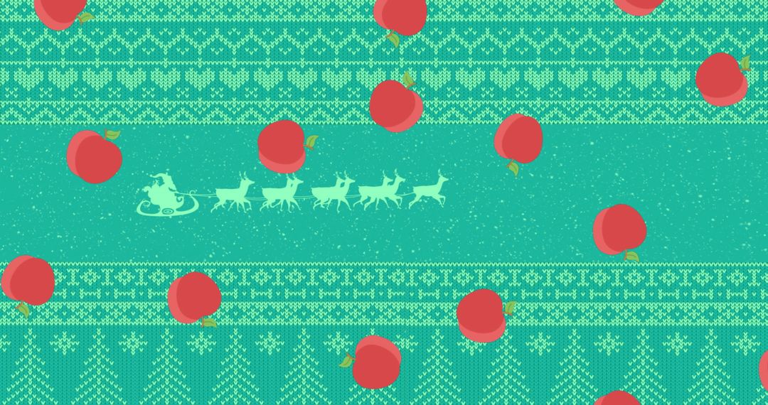 Festive Red Apples on Green Knitted Christmas Background