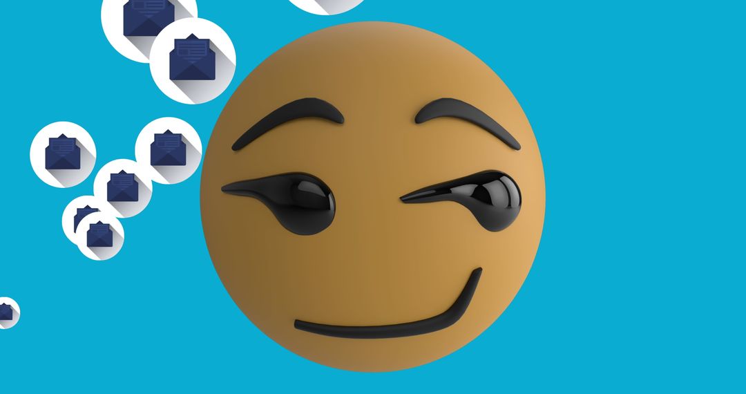 Smirking Emoji with Emails on Blue Background for Communication