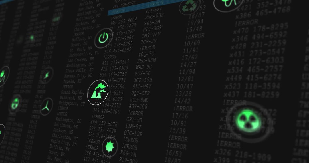 Digital Interface Showing Technology Icons Over Data