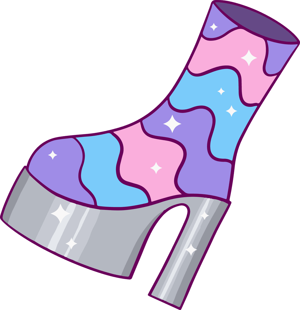 Transparent Platform Boot with Silver Sole and Pastel Wavy Design