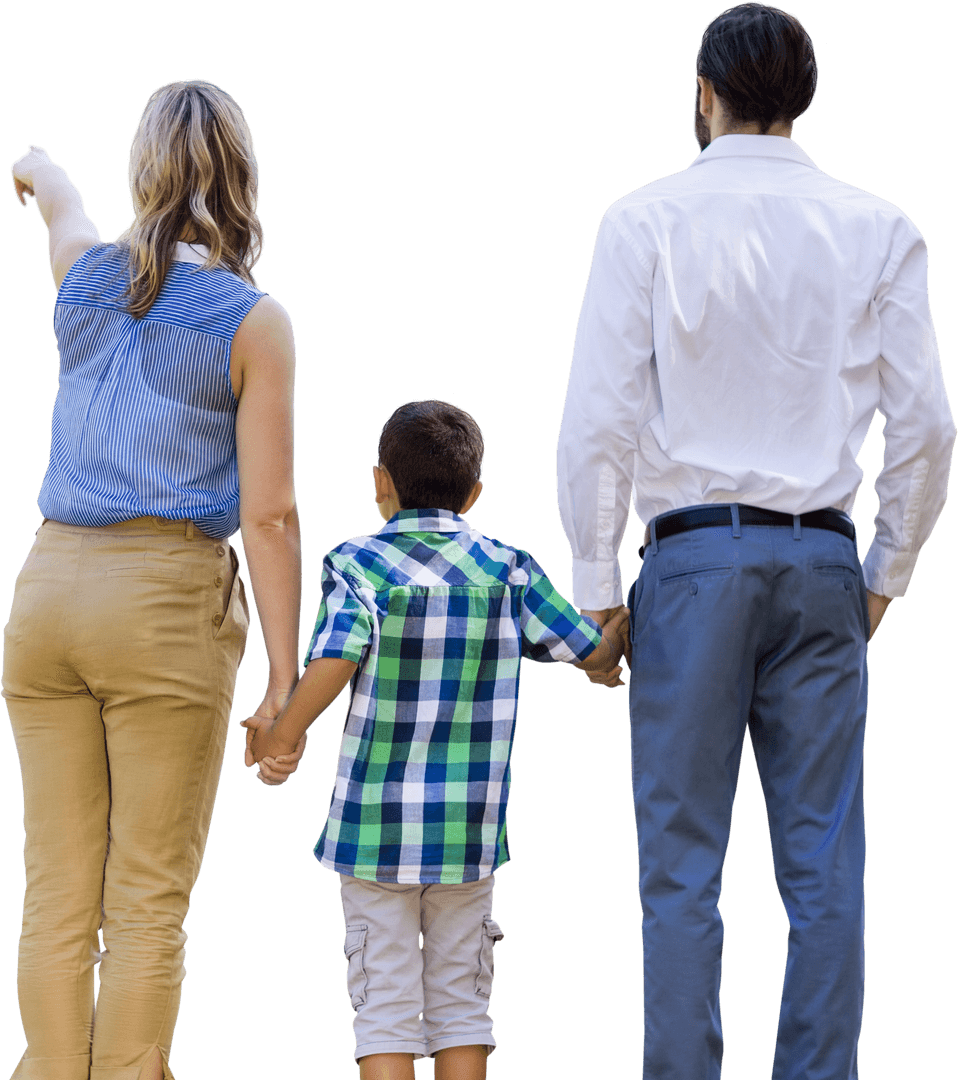 Transparent Family Holding Hands from Rear View
