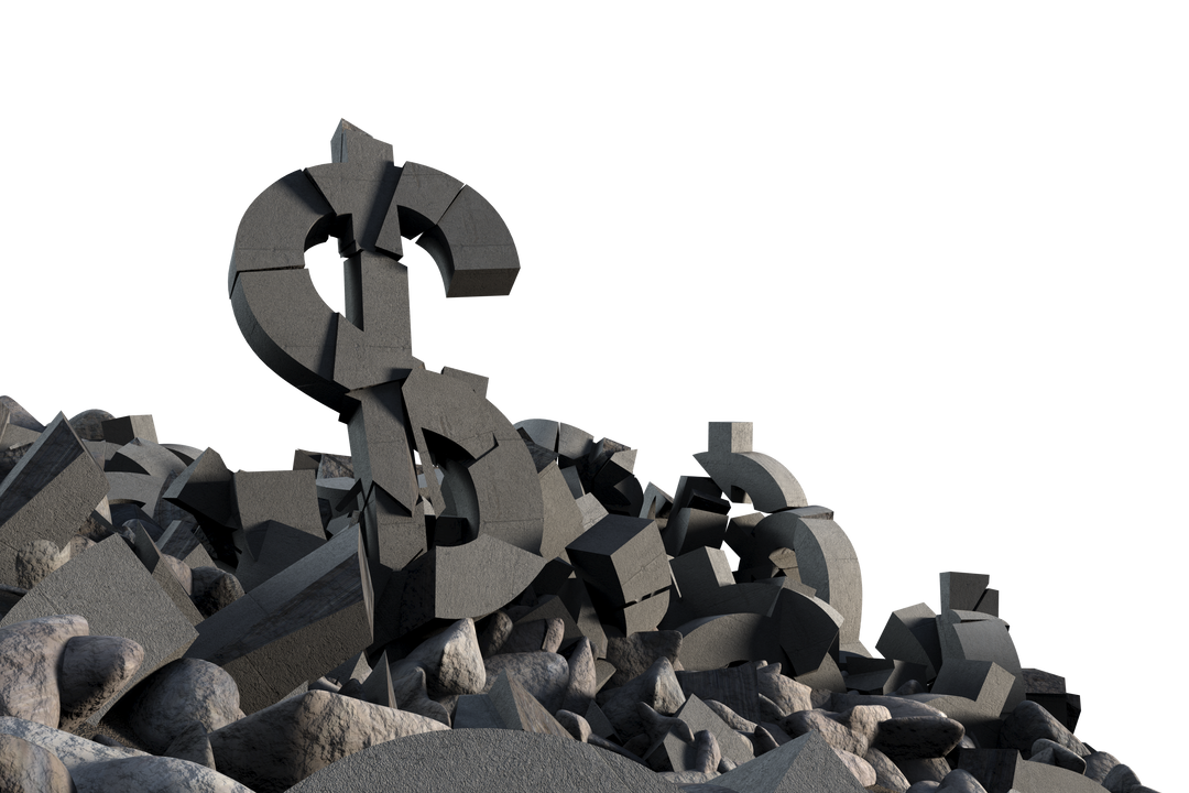 Pile of Broken Dollar Signs in Collapsed Grey Rocks on Transparent Background - Download Free Stock Images Pikwizard.com