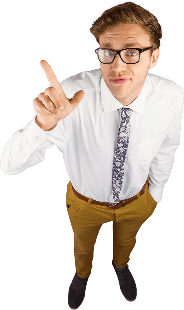 Transparent View of Geeky Businessman Pointing Apple Valley
