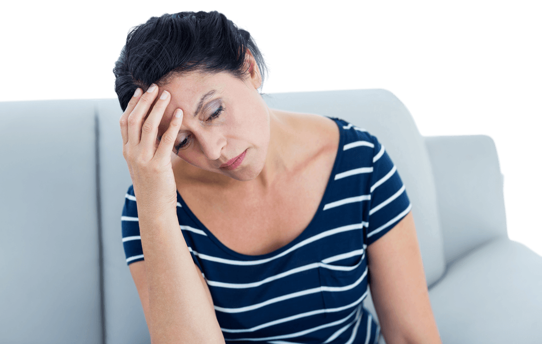 Transparent Background of Stressed Woman Resting on White Couch