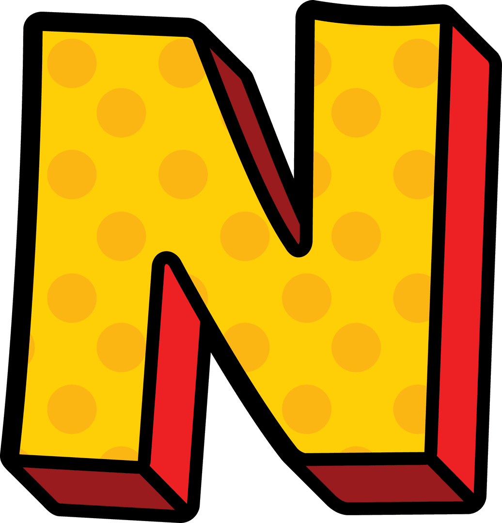 Bold 3D Letter N with Polka Dots on Transparent Background