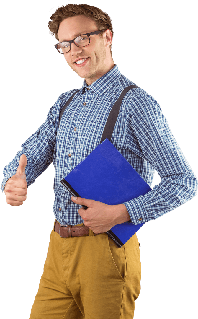 smiling student with transparent geeky look holding notebook - Download Free Stock Images Pikwizard.com