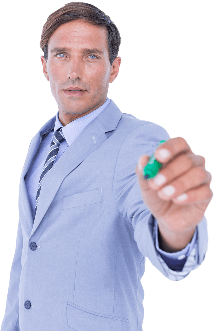 Confident Businessman Drawing with Transparent Marker