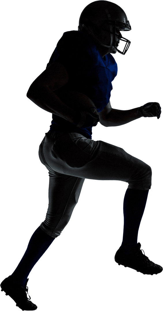 Silhouette of American Football Player Running Quickly in Helmet