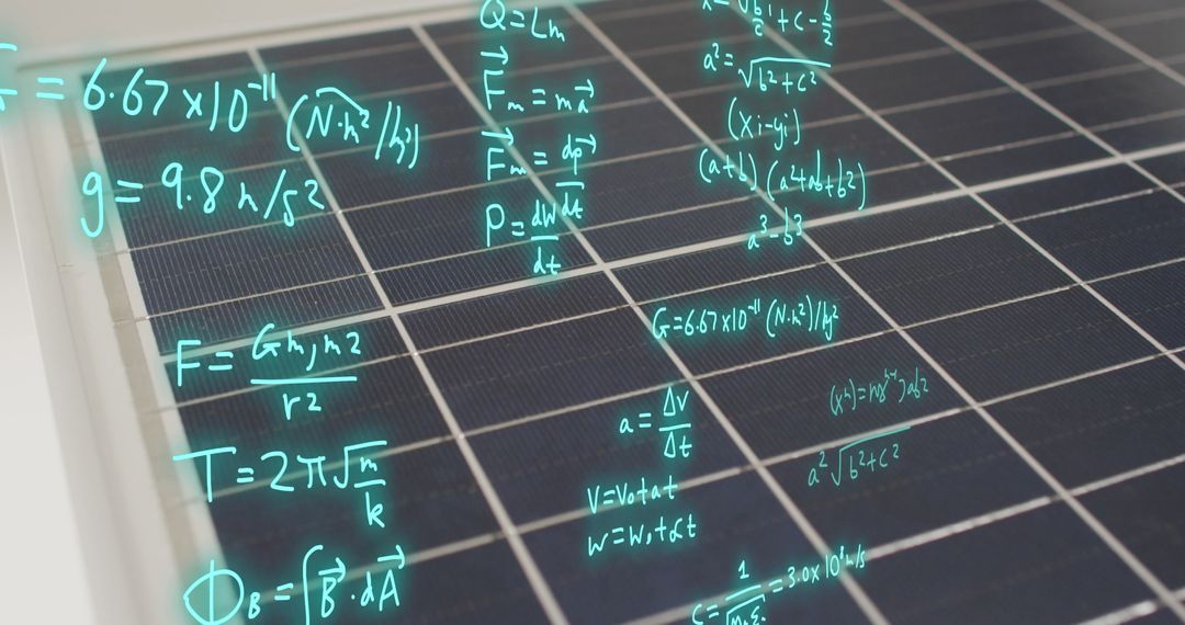 Mathematical Equations Overlaying Solar Panels for Innovative Energy Solutions