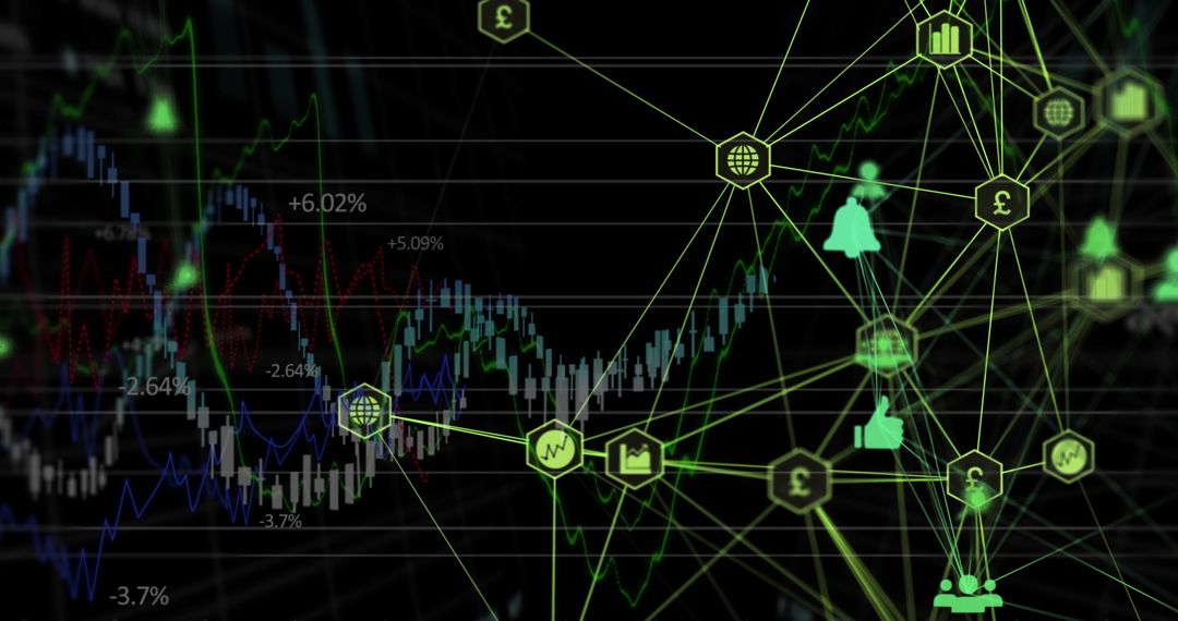Abstract Globe of Digital Finance Icons and Market Data Background