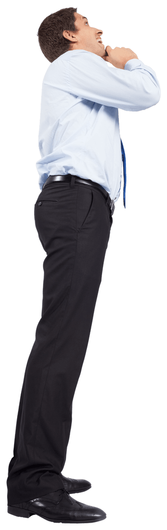 Cheerful Businessman Looking Up on Transparent Background