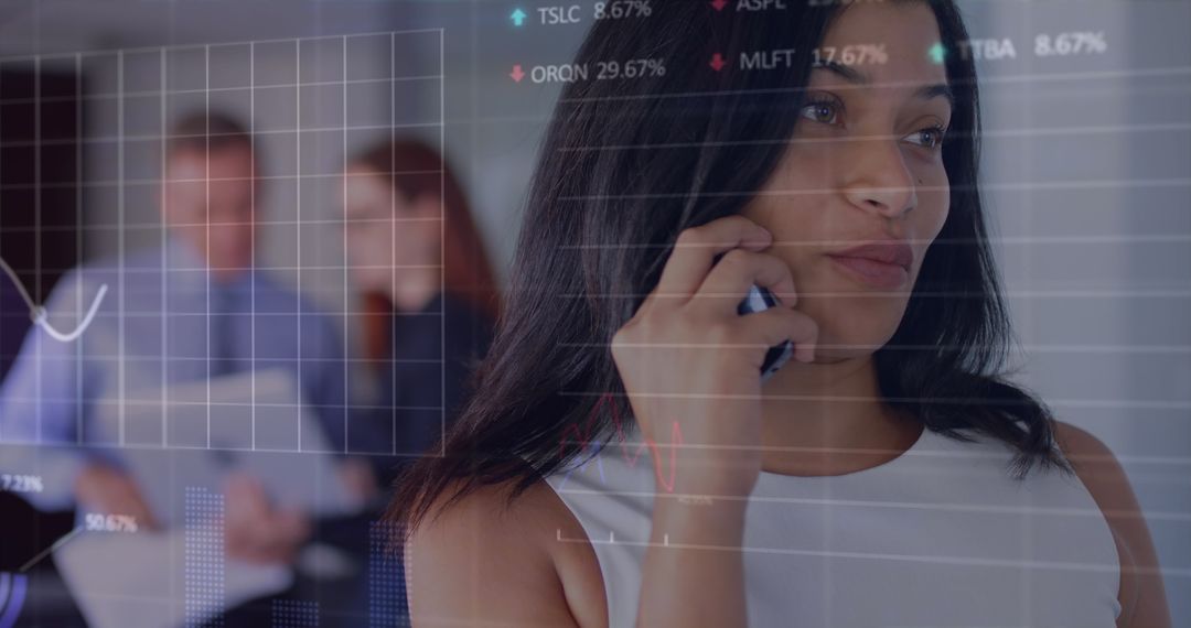 Businesswoman Analyzing Stock Market Data on Smartphone Call