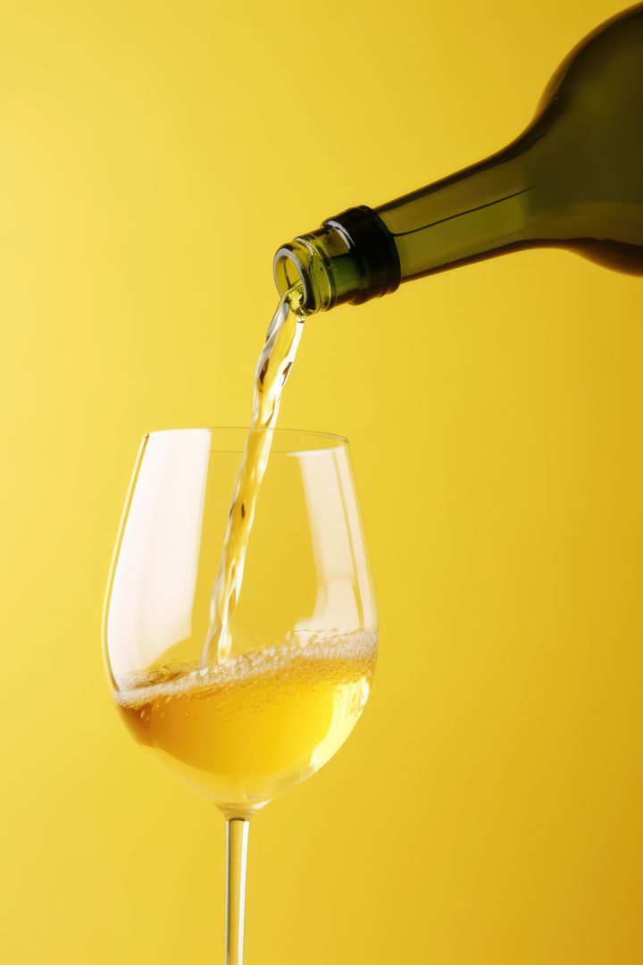 White wine pouring to glass from bottle on yellow background, created using generative ai technology - Free Images, Stock Photos and Pictures on Pikwizard.com