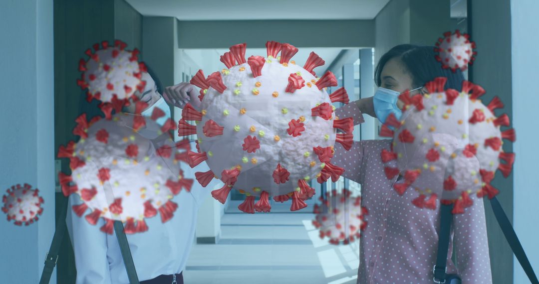 Colleagues Greeting Contrasting Covid-19 Cells Multiplying