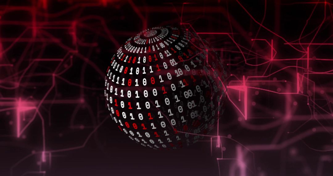 Binary code sphere in red digital network futuristic environment