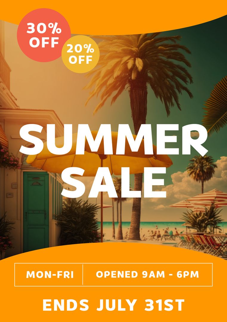 Vibrant Summer Sale Banner with Palm Trees and Discounts - Download Free Stock Templates Pikwizard.com