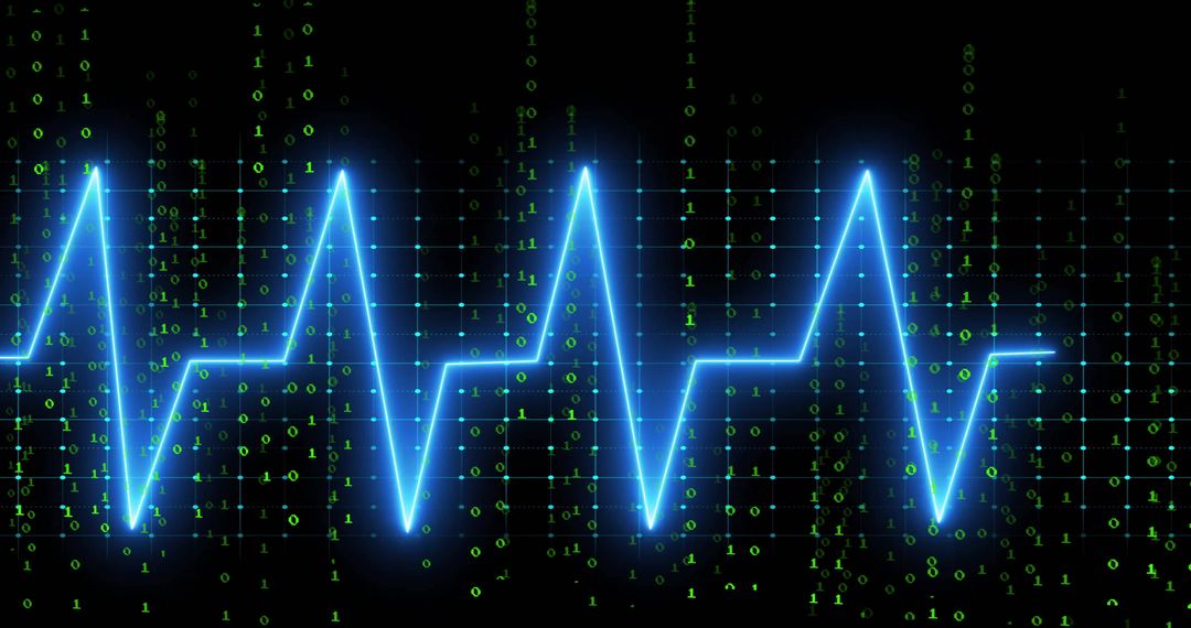 Digital Heartbeat Waveform with Neon and Binary Code