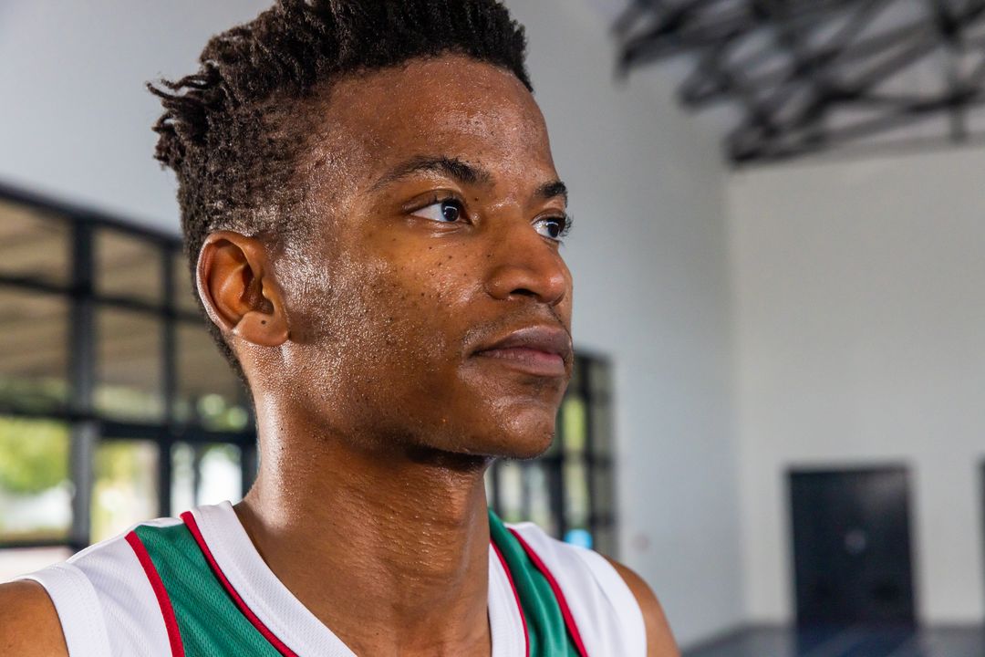 Focused Basketball Athlete Preparing for Game