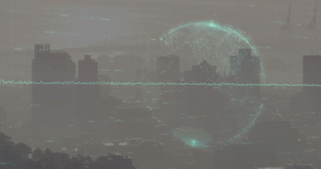 Digital Globe and Financial Data Overlay on Urban Cityscape