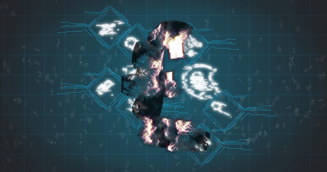 Digital Pound Symbol with Data Processing Overlay