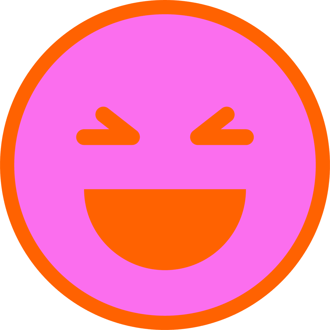 Bright Playful Emoji Grinning Pink and Orange on Transparent Background