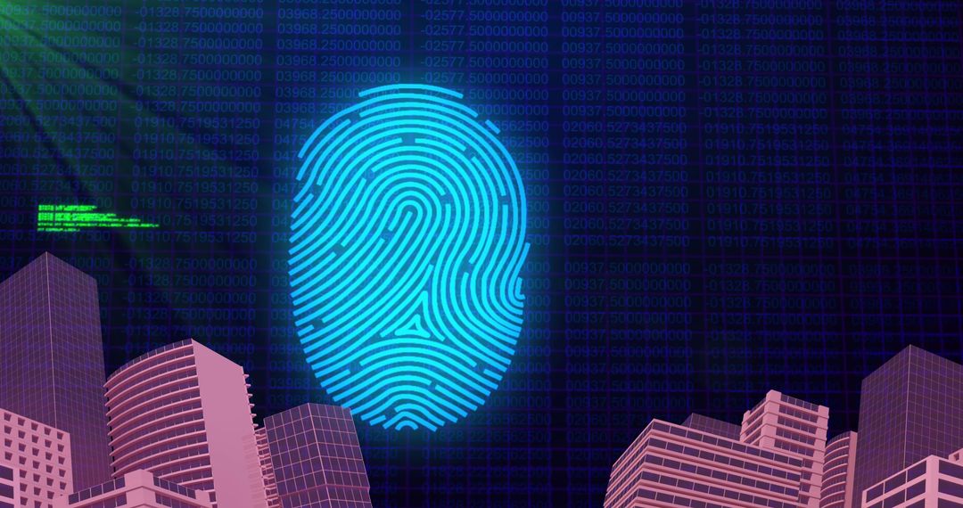 Digital Fingerprint Hovering Above Futuristic Cityscape