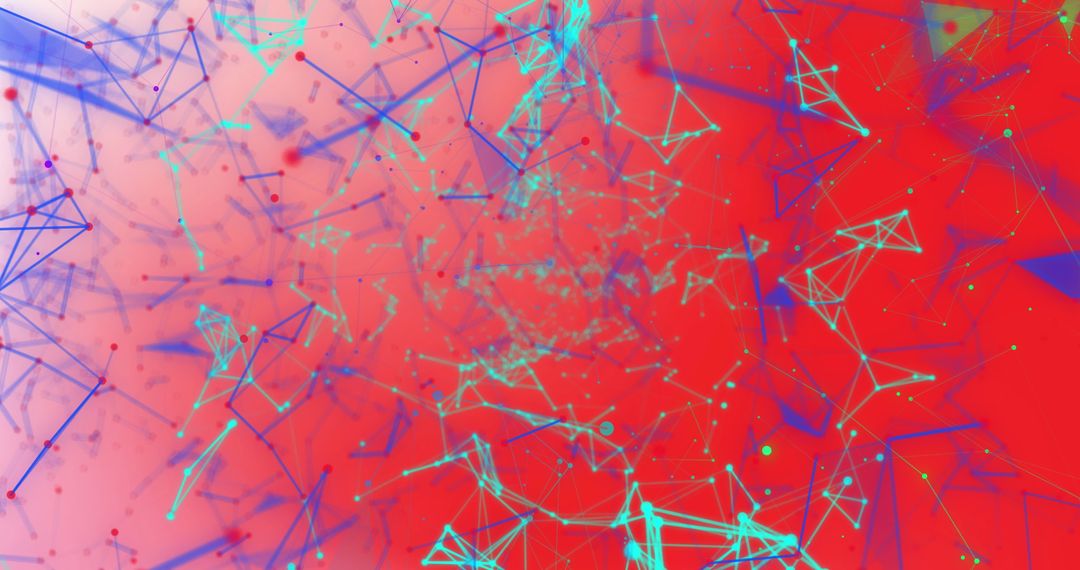 Abstract Futuristic Digital Connections on Vivid Red Background
