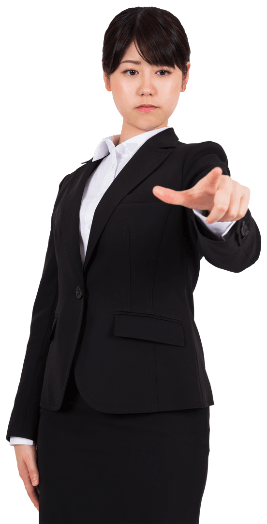 Focused Businesswoman Pointing Finger on Transparent Background