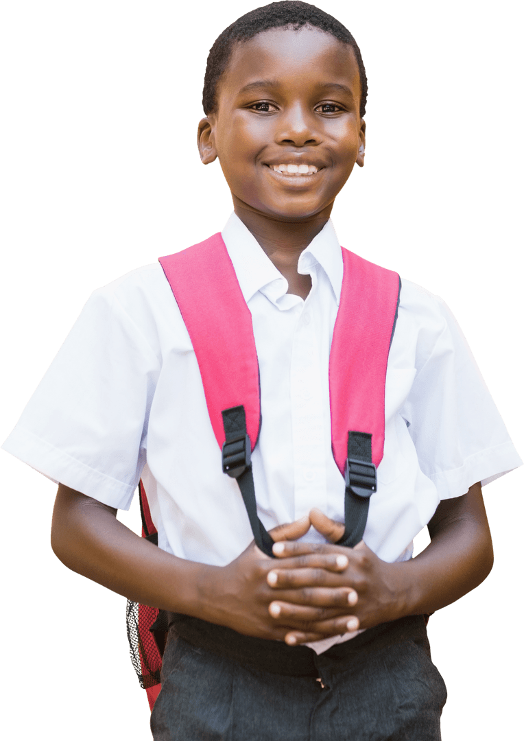 Smiling Student with Red Backpack on Transparent Background